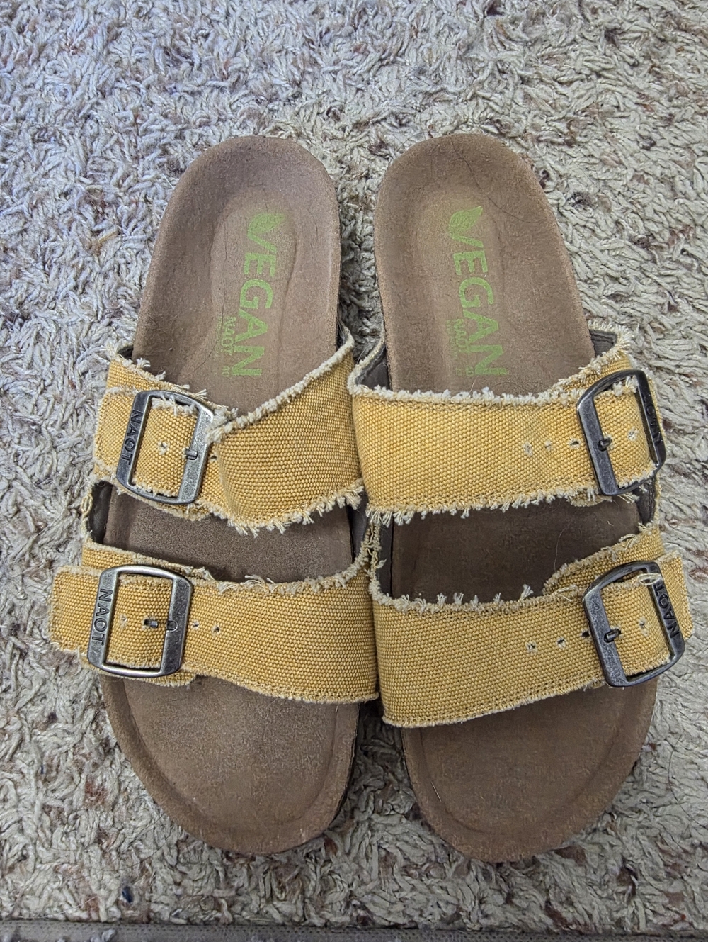 Women's Yellow Double-Strap Vegan Sandals with Adjustable Buckles